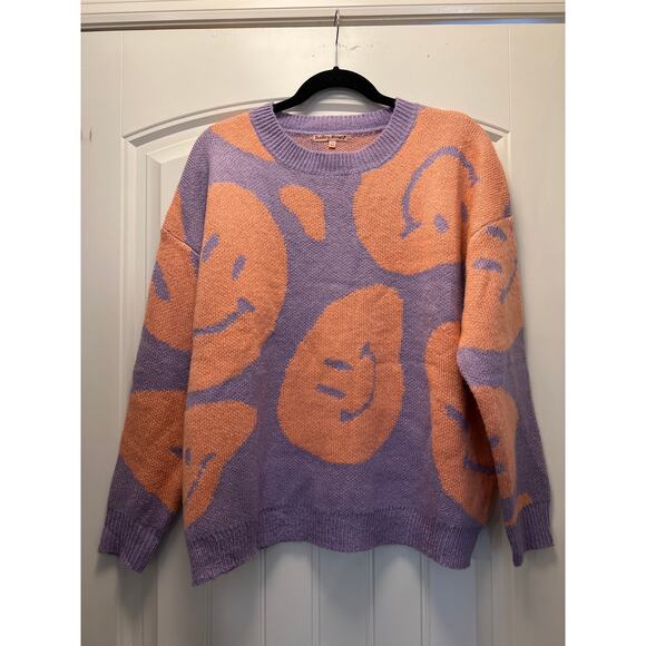 Bailey Rose Women’s Long Sleeve Smiley Face Pullover Sweater Size XS Purple Pink - Picture 1 of 3
